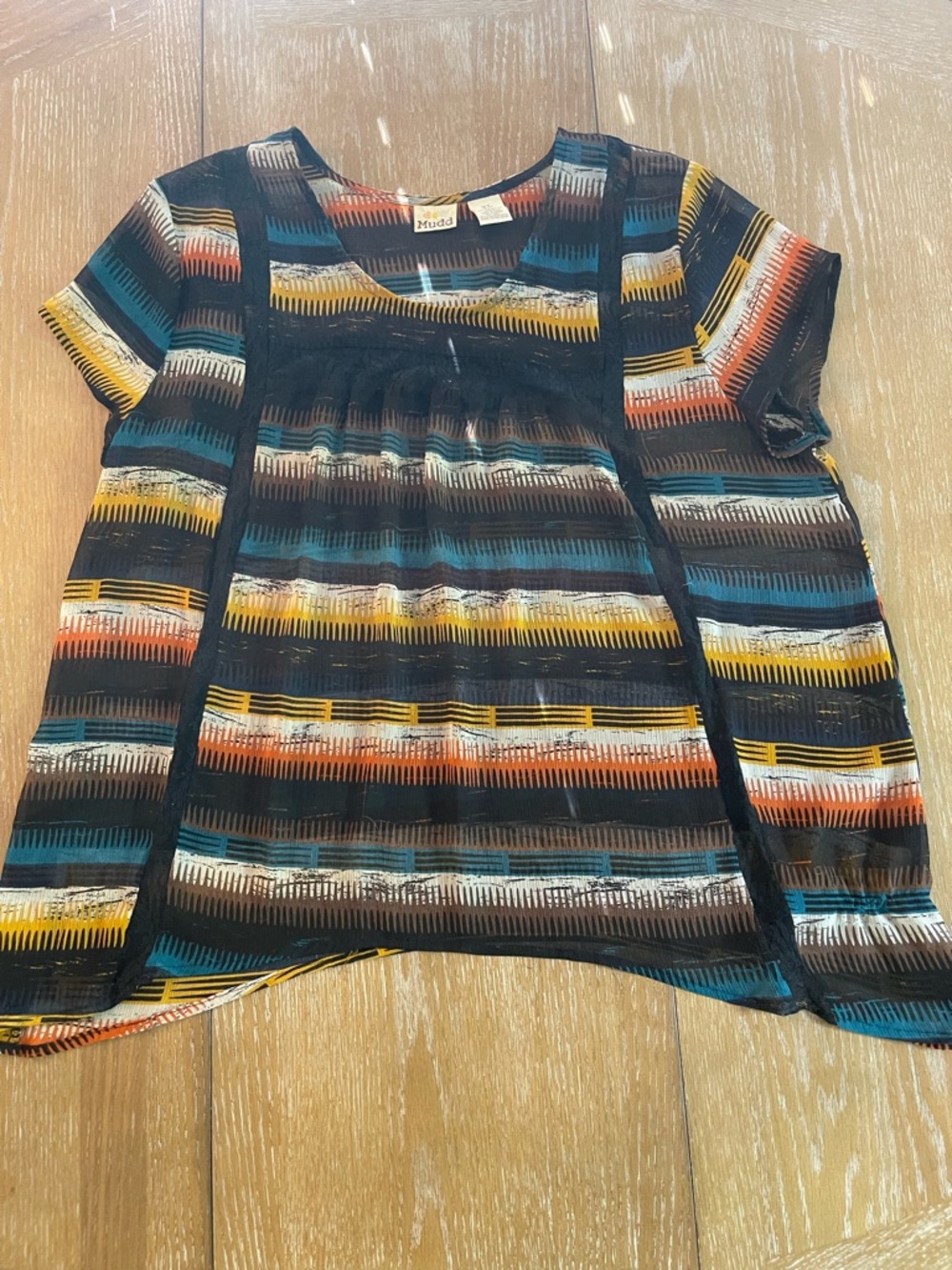 Mudd Multicolor Abstract Stripe Short Sleeve Top